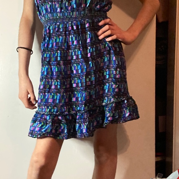 Summer Bohemian Blue Multi Smocked Beach Dress Small - Picture 3 of 7